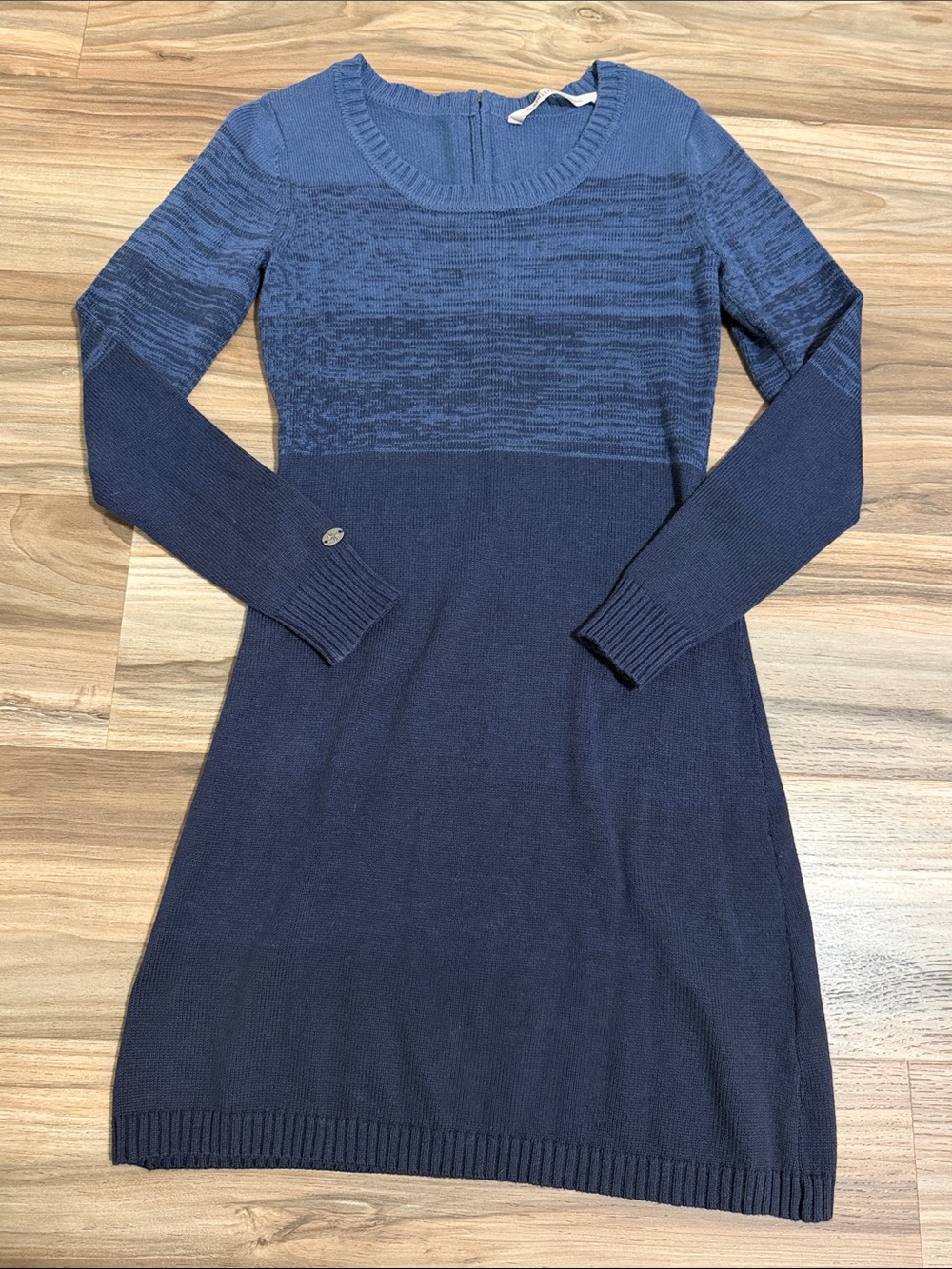 Athleta Wool Blend Sweater Dress Navy Zip Back Women’s XS Midi Crewneck